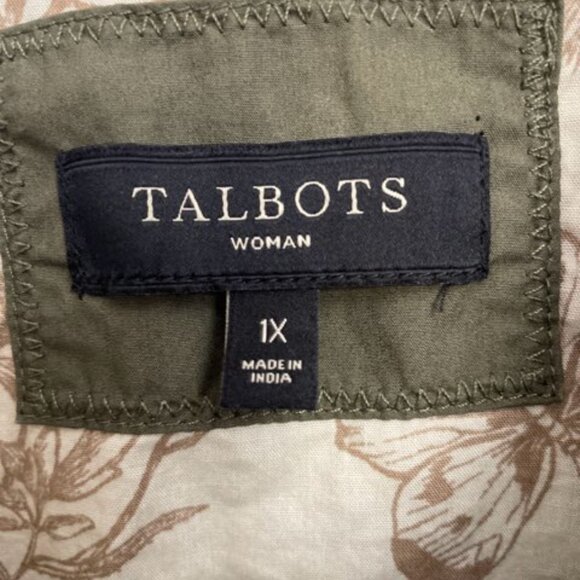 Talbots Woman Military Style Jacket Women's 1X 100% Cotton Army Green Pockets - Picture 2 of 7